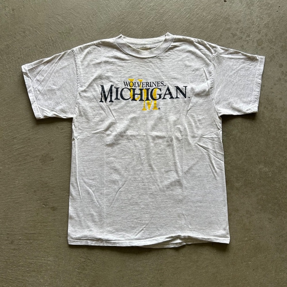 Vintage 90s Michigan Wolverines Shirt Size Large Gray University College NCAA